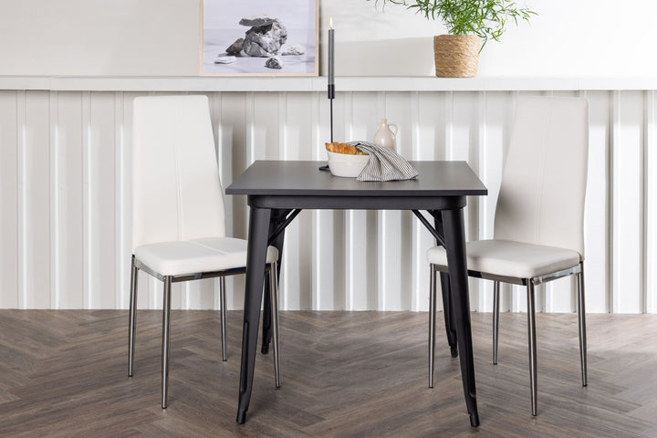 Venture Home Tempe Dining Table - Black / Black MDF +Pastill Dining Chair - Silver / White PU _2