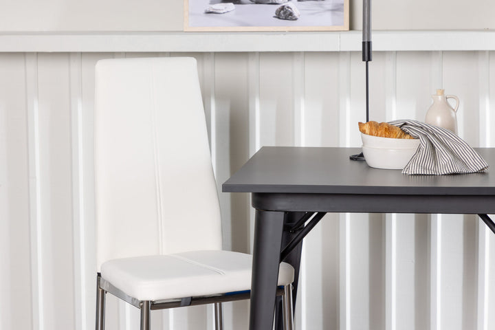 Venture Home Tempe Dining Table - Black / Black MDF +Pastill Dining Chair - Silver / White PU _2