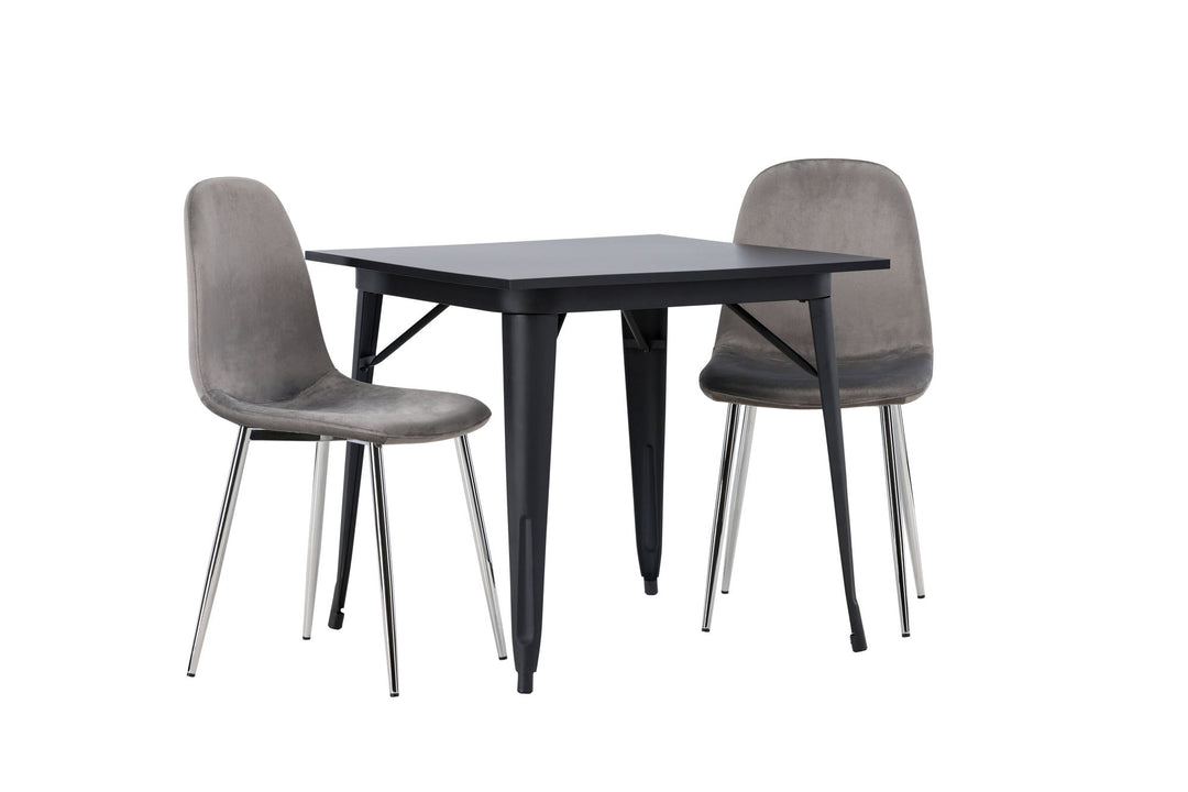 Venture Home Tempe Dining Table - Black / Black MDF +Eva Dining Chair - Light grey / Light grey Velvet _2