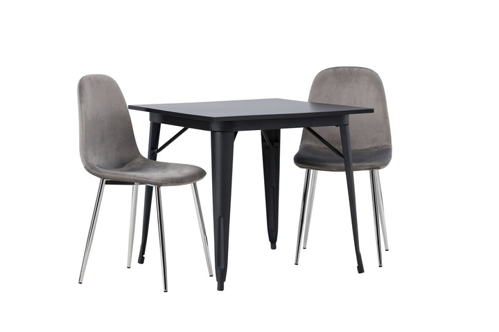 Venture Home Tempe Dining Table - Black / Black MDF +Eva Dining Chair - Light grey / Light grey Velvet _2