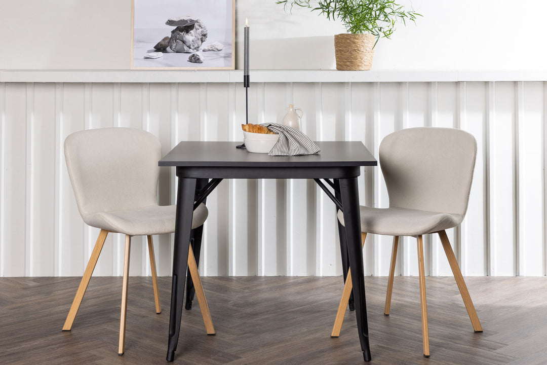 Venture Home Tempe Dining Table - Black / Black MDF +Lilja Dining Chair - Oaklook / Beige Fabric _2