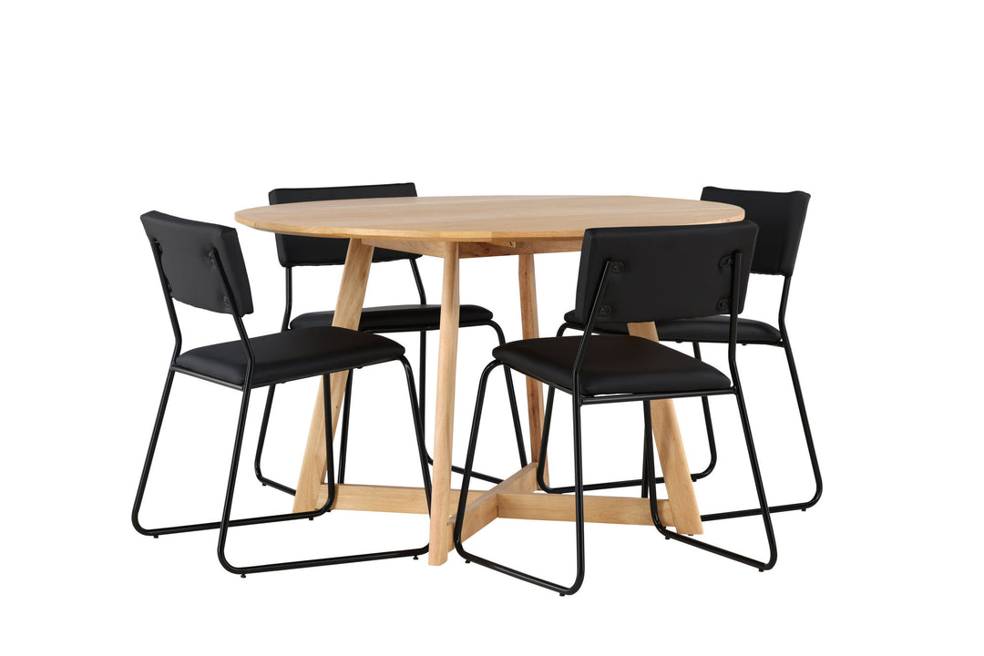 Venture Home Yakidon Dining Table - Rubberwood / Oaklook MDF +Kenth Chair - Black / Black PU _4