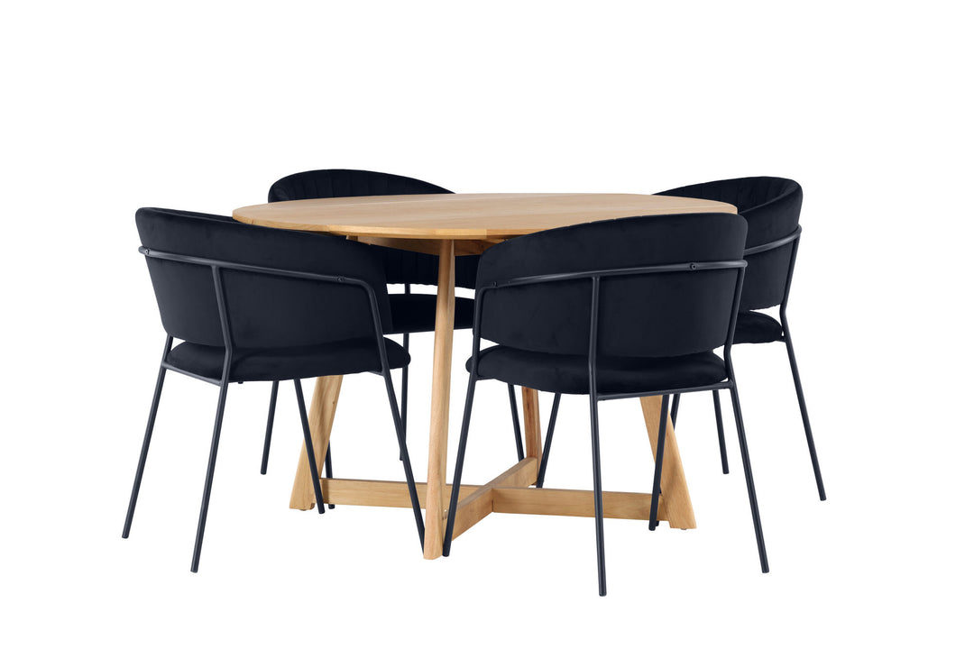 Venture Home Yakidon Dining Table - Rubberwood / Oaklook MDF +Selma Dining Chair - Black / Black Velvet _4
