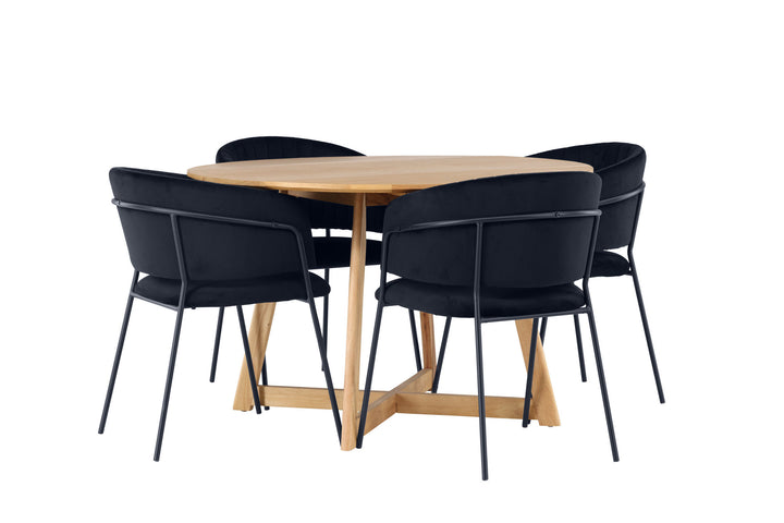Venture Home Yakidon Dining Table - Rubberwood / Oaklook MDF +Selma Dining Chair - Black / Black Velvet _4