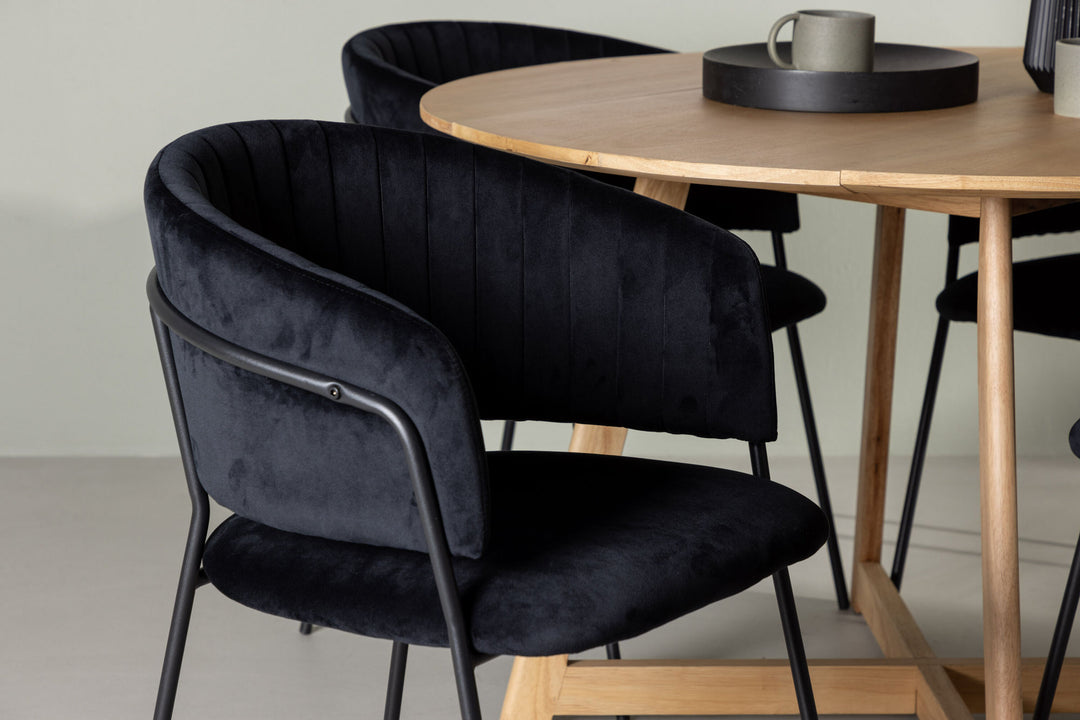 Venture Home Yakidon Dining Table - Rubberwood / Oaklook MDF +Selma Dining Chair - Black / Black Velvet _4