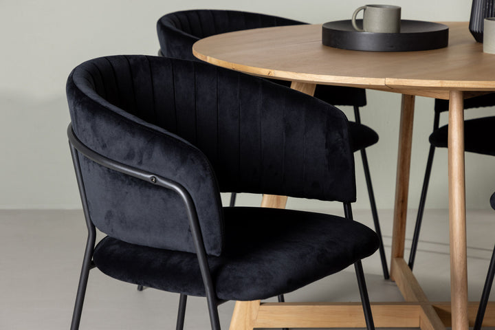 Venture Home Yakidon Dining Table - Rubberwood / Oaklook MDF +Selma Dining Chair - Black / Black Velvet _4