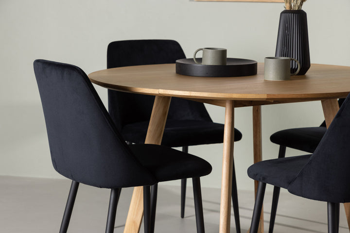 Venture Home Yakidon Dining Table - Rubberwood / Oaklook MDF +Night Dining Chair - Black / Black Velvet _4