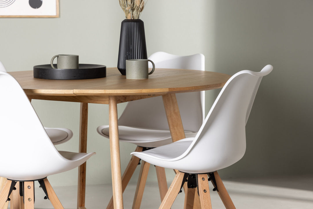Venture Home Yakidon Dining Table - Rubberwood / Oaklook MDF +Zeno Dining Chair - Nature woodlook / White PP _4