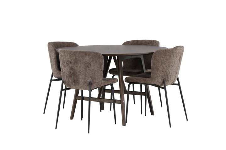 Venture Home Kaseidon Dining Table - Round - Rubberwood / Dark Brown MDF +Modesto Dining Chair - Grey / Smoked Black Boucle _4