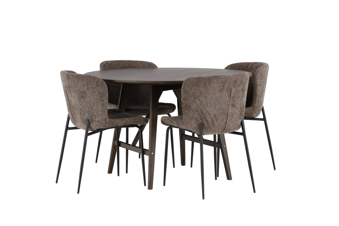 Venture Home Kaseidon Dining Table - Round - Rubberwood / Dark Brown MDF +Modesto Dining Chair - Grey / Smoked Black Boucle _4