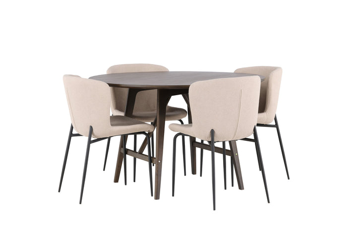 Venture Home Kaseidon Dining Table - Round - Rubberwood / Dark Brown MDF +Modesto Dining Chair - Beige / Beige Boucle _4