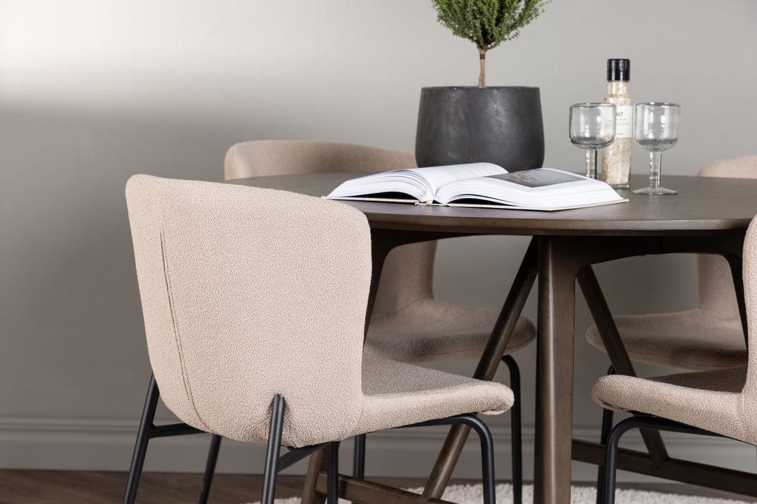 Venture Home Kaseidon Dining Table - Round - Rubberwood / Dark Brown MDF +Modesto Dining Chair - Beige / Beige Boucle _4