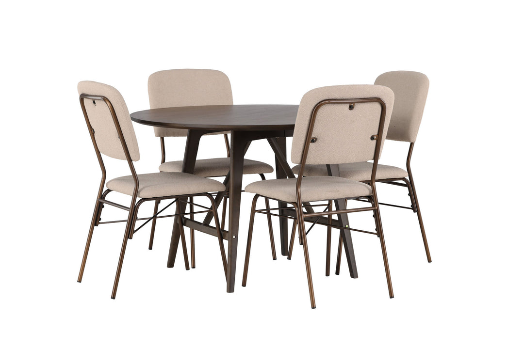 Venture Home Kaseidon Dining Table - Round - Rubberwood / Dark Brown MDF +Seda Dining Chair - Matte brown / Beige Fabric _4