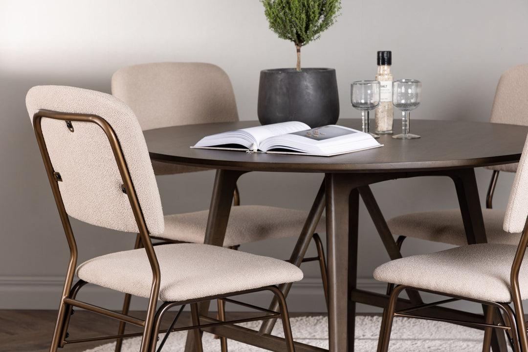 Venture Home Kaseidon Dining Table - Round - Rubberwood / Dark Brown MDF +Seda Dining Chair - Matte brown / Beige Fabric _4