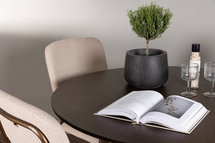 Venture Home Kaseidon Dining Table - Round - Rubberwood / Dark Brown MDF +Seda Dining Chair - Matte brown / Beige Fabric _4