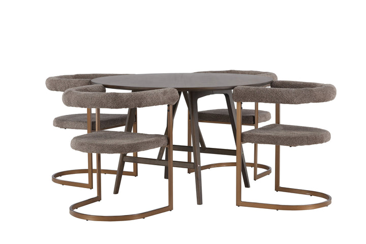 Venture Home Kaseidon Dining Table - Round - Rubberwood / Dark Brown MDF +Morning Dining Chair - Black / Black Boucle _4