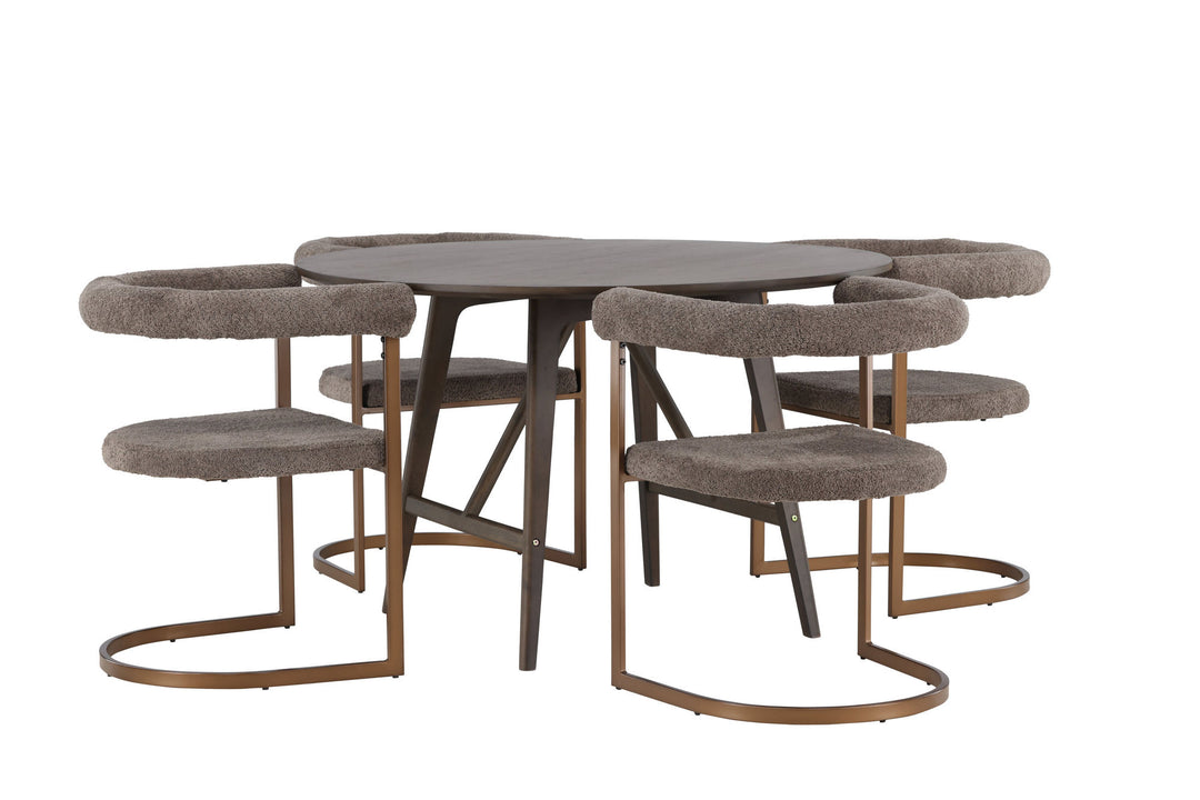 Venture Home Kaseidon Dining Table - Round - Rubberwood / Dark Brown MDF +Morning Dining Chair - Black / Black Boucle _4