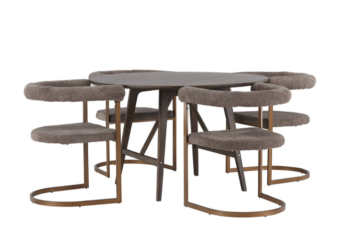 Venture Home Kaseidon Dining Table - Round - Rubberwood / Dark Brown MDF +Morning Dining Chair - Black / Black Boucle _4