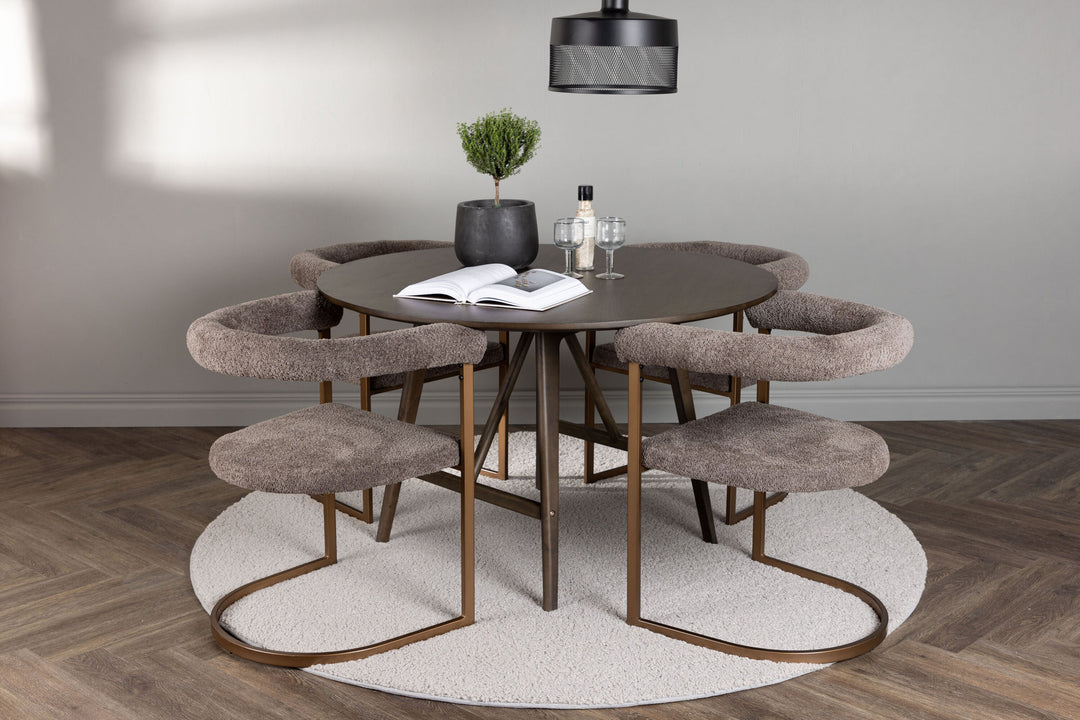 Venture Home Kaseidon Dining Table - Round - Rubberwood / Dark Brown MDF +Morning Dining Chair - Black / Black Boucle _4