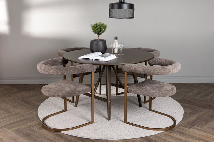 Venture Home Kaseidon Dining Table - Round - Rubberwood / Dark Brown MDF +Morning Dining Chair - Black / Black Boucle _4