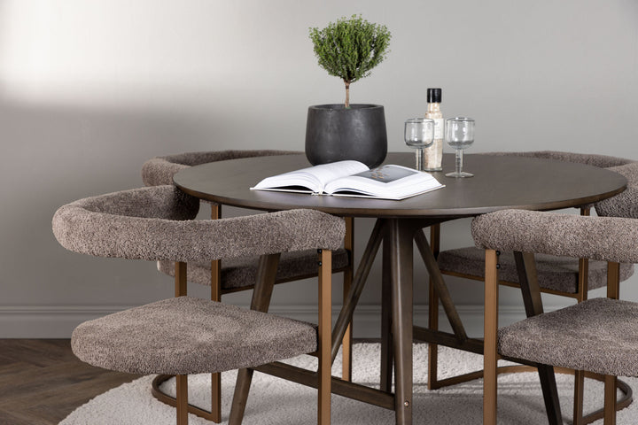 Venture Home Kaseidon Dining Table - Round - Rubberwood / Dark Brown MDF +Morning Dining Chair - Black / Black Boucle _4