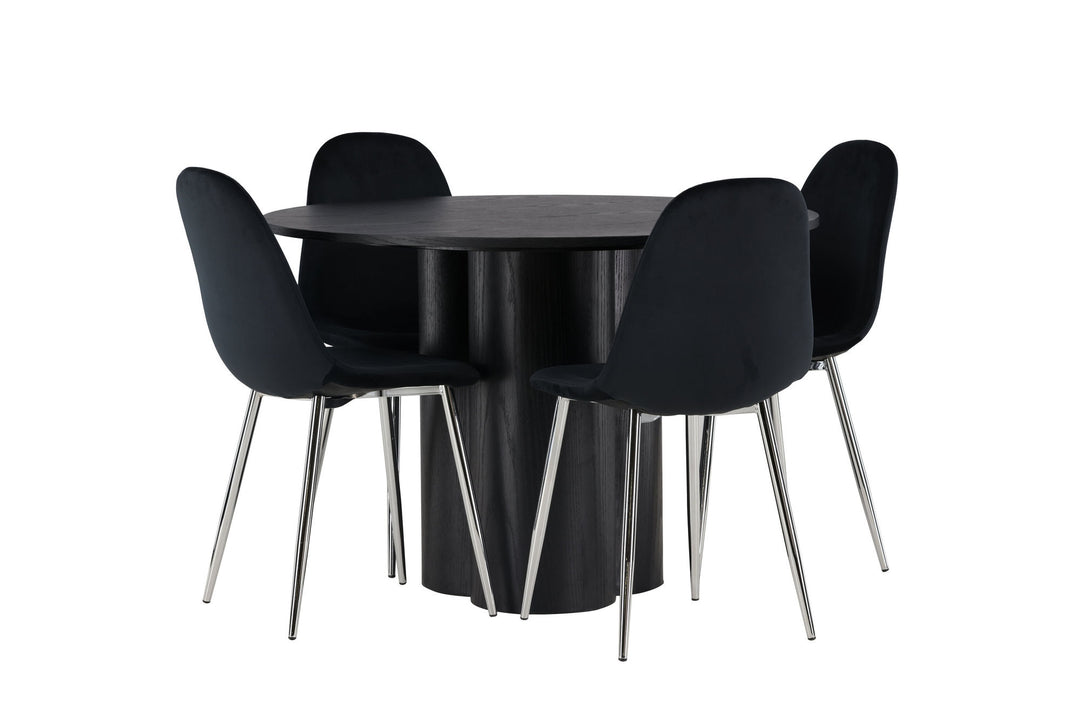 Venture Home Olivia Dining Table - Black / Black Veneer +Polar Dining Chair - Black Velvet / Chrome _4