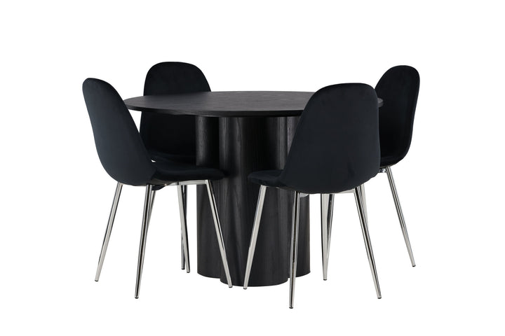 Venture Home Olivia Dining Table - Black / Black Veneer +Polar Dining Chair - Black Velvet / Chrome _4