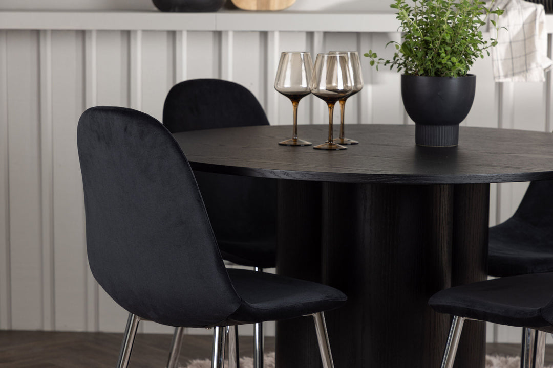 Venture Home Olivia Dining Table - Black / Black Veneer +Polar Dining Chair - Black Velvet / Chrome _4