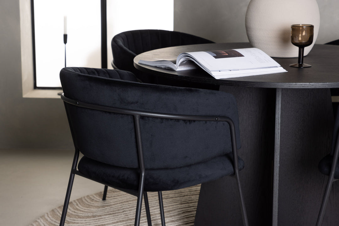 Venture Home Bootcut Round Dining Table - Black / Black Fanéer +Selma Dining Chair - Black / Black Velvet _4