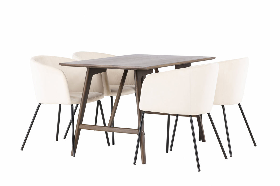 Venture Home Kaseidon Dining Table - Rubberwood / Dark Brown MDF +Berit Chair - Black / Beige Velvet _4