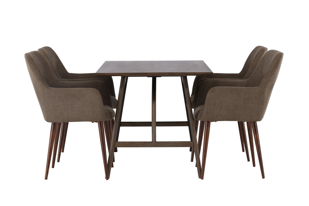 Venture Home Kaseidon Dining Table - Rubberwood / Dark Brown MDF +Tomorrow Dining Chair - Dark walnut / Dark grey/Brown Fabric _4
