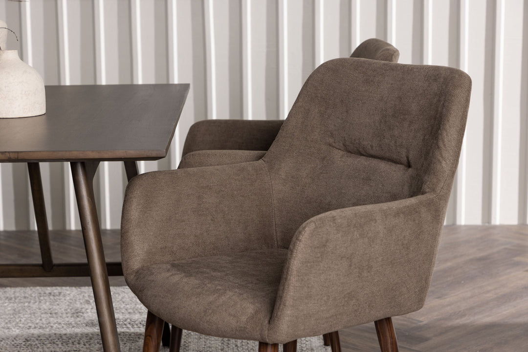 Venture Home Kaseidon Dining Table - Rubberwood / Dark Brown MDF +Tomorrow Dining Chair - Dark walnut / Dark grey/Brown Fabric _4