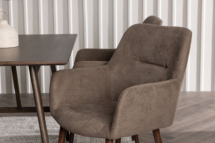 Venture Home Kaseidon Dining Table - Rubberwood / Dark Brown MDF +Tomorrow Dining Chair - Dark walnut / Dark grey/Brown Fabric _4