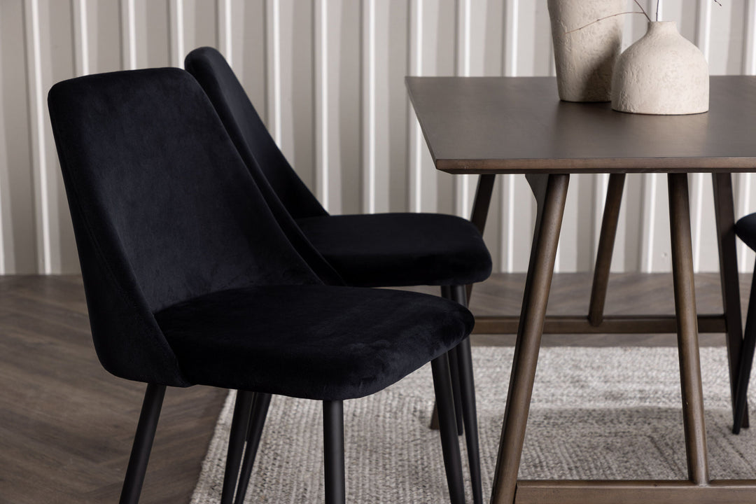 Venture Home Kaseidon Dining Table - Rubberwood / Dark Brown MDF +Night Dining Chair - Black / Black Velvet _4