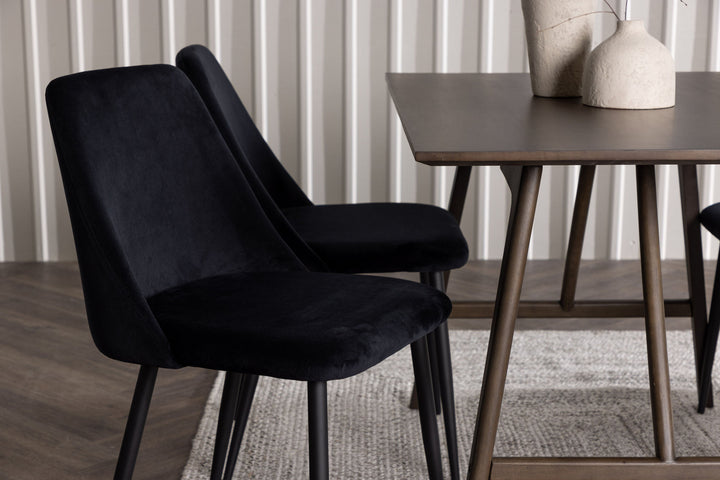 Venture Home Kaseidon Dining Table - Rubberwood / Dark Brown MDF +Night Dining Chair - Black / Black Velvet _4