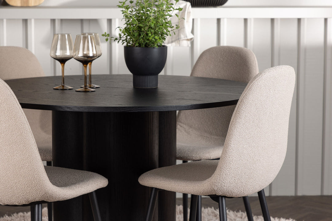 Venture Home Olivia Dining Table - Black / Black Veneer +Polar Dining Chair - Black / Beige Boucle _4