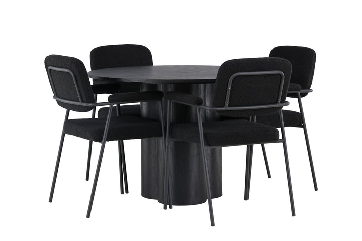 Venture Home Olivia Dining Table - Black / Black Veneer +Yesterday Dining Chair - Black / Black Boucle _4