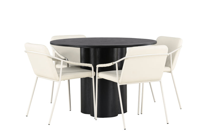 Venture Home Olivia Dining Table - Black / Black Veneer +Tvist Dining Chair - Beige / Beige PU _4