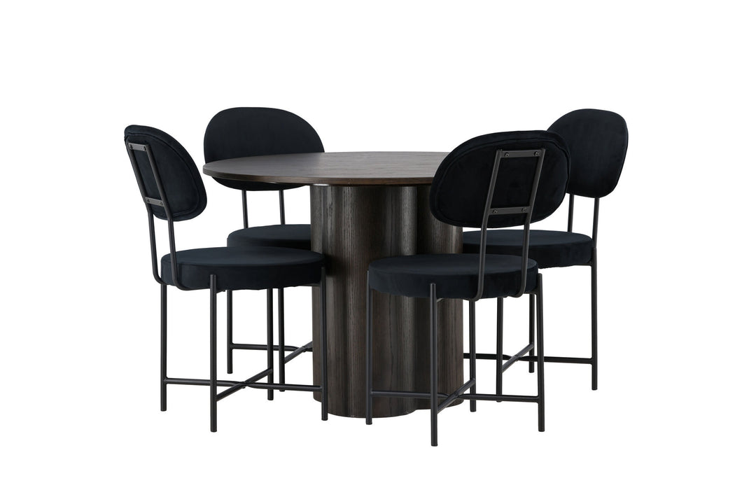 Venture Home Olivia Dining Table - Mocca / Mocca Veneer +Stella Dining Chair - Black / Black Velvet _4
