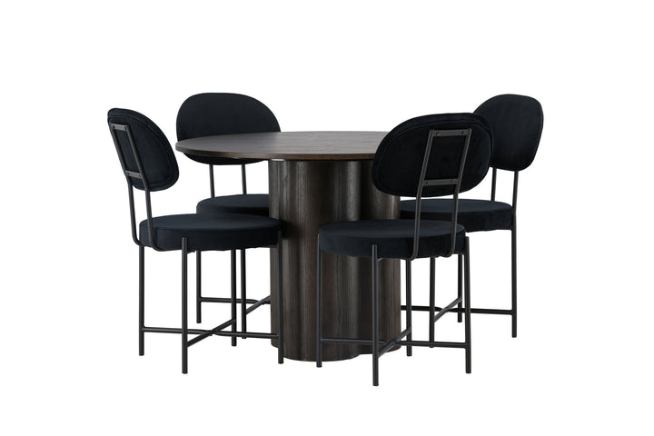 Venture Home Olivia Dining Table - Mocca / Mocca Veneer +Stella Dining Chair - Black / Black Velvet _4