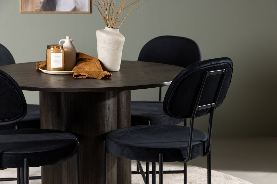 Venture Home Olivia Dining Table - Mocca / Mocca Veneer +Stella Dining Chair - Black / Black Velvet _4