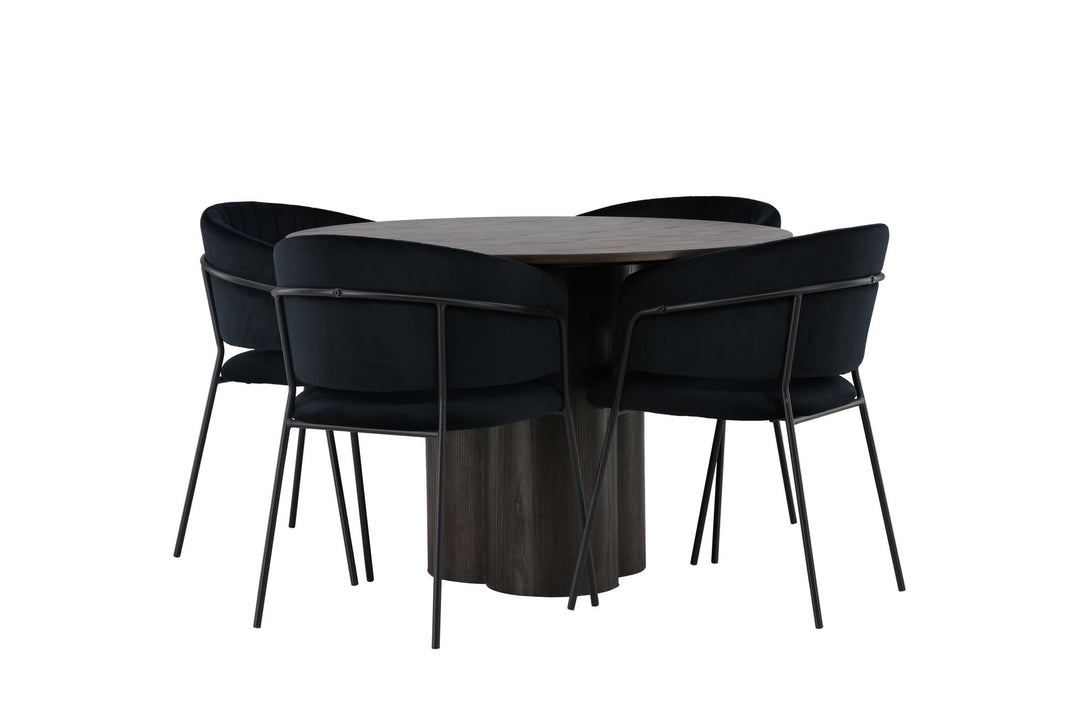 Venture Home Olivia Dining Table - Mocca / Mocca Veneer +Selma Dining Chair - Black / Black Velvet _4