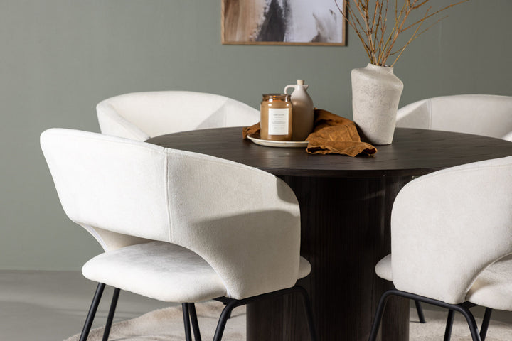 Venture Home Olivia Dining Table - Mocca / Mocca Veneer +Day Dining Chair - Matte black / White Linen _4