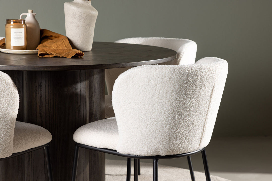 Venture Home Olivia Dining Table - Mocca / Mocca Veneer +Edina Dining Chair - Black / White Boucle _4