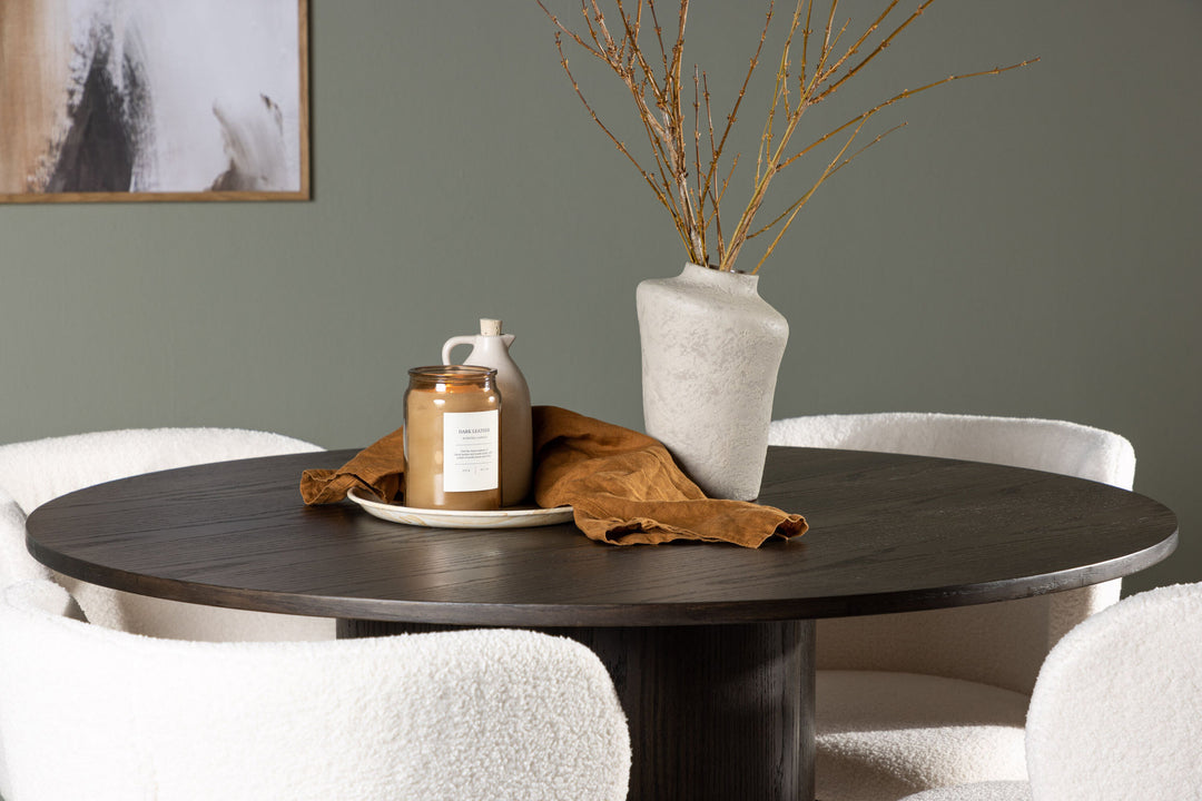 Venture Home Olivia Dining Table - Mocca / Mocca Veneer +Edina Dining Chair - Black / White Boucle _4
