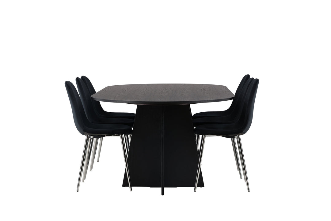 Venture Home Bootcut Oval Dining Table - Black / Black Fanéer +Polar Dining Chair - Black Velvet / Chrome _6