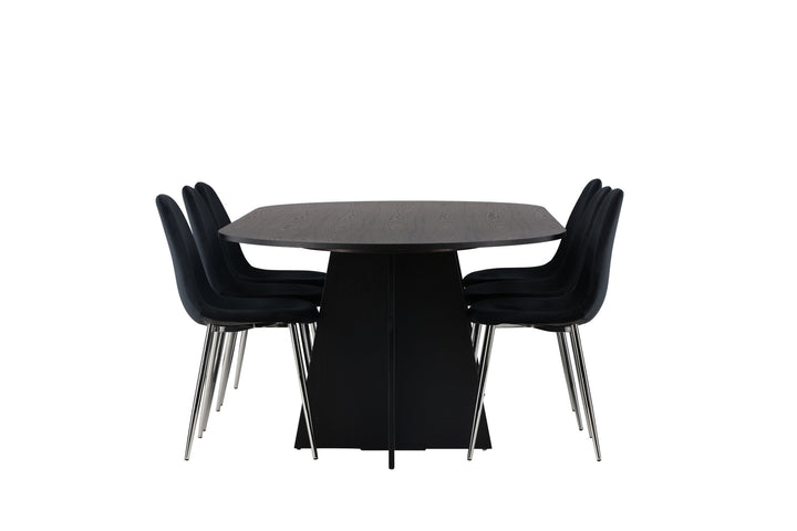 Venture Home Bootcut Oval Dining Table - Black / Black Fanéer +Polar Dining Chair - Black Velvet / Chrome _6