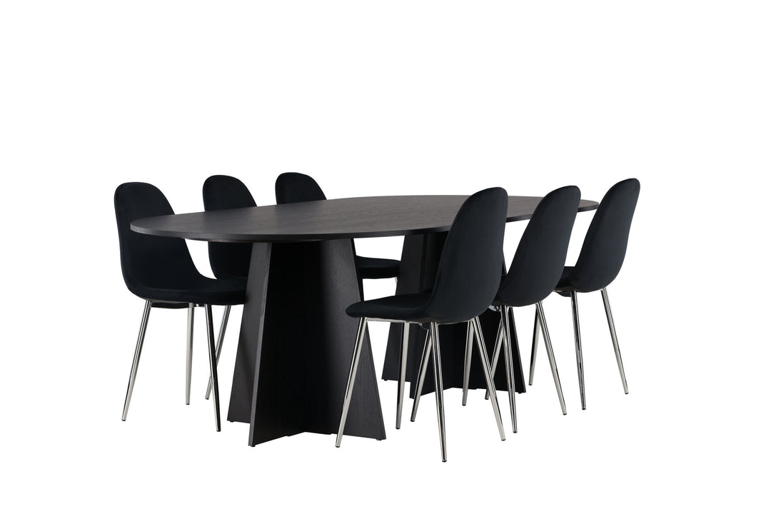 Venture Home Bootcut Oval Dining Table - Black / Black Fanéer +Polar Dining Chair - Black Velvet / Chrome _6