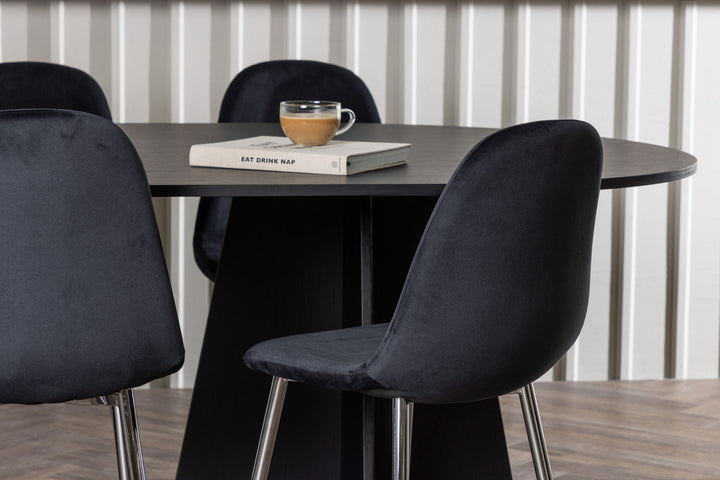 Venture Home Bootcut Oval Dining Table - Black / Black Fanéer +Polar Dining Chair - Black Velvet / Chrome _6