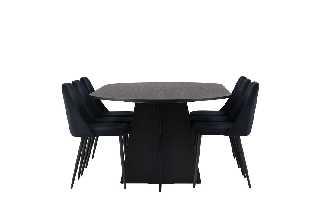 Venture Home Bootcut Oval Dining Table - Black / Black Fanéer +Night Dining Chair - Black / Black Velvet _6